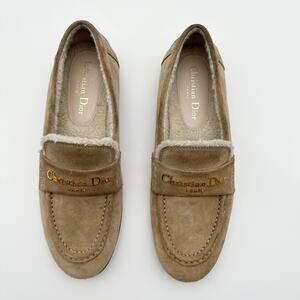 Christian Dior Boy Loafer Rope Beige Suede Calfskin Shearling Rope Gold Logo 37